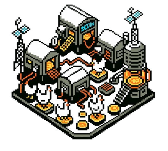 POOPMONEY Season 01 mining farm with chickens and ASICs